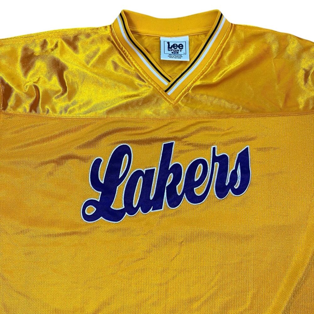 Vintage Lee Sport L.A Lakers Jersey 2XL Yellow Polyester Basketball Y2K